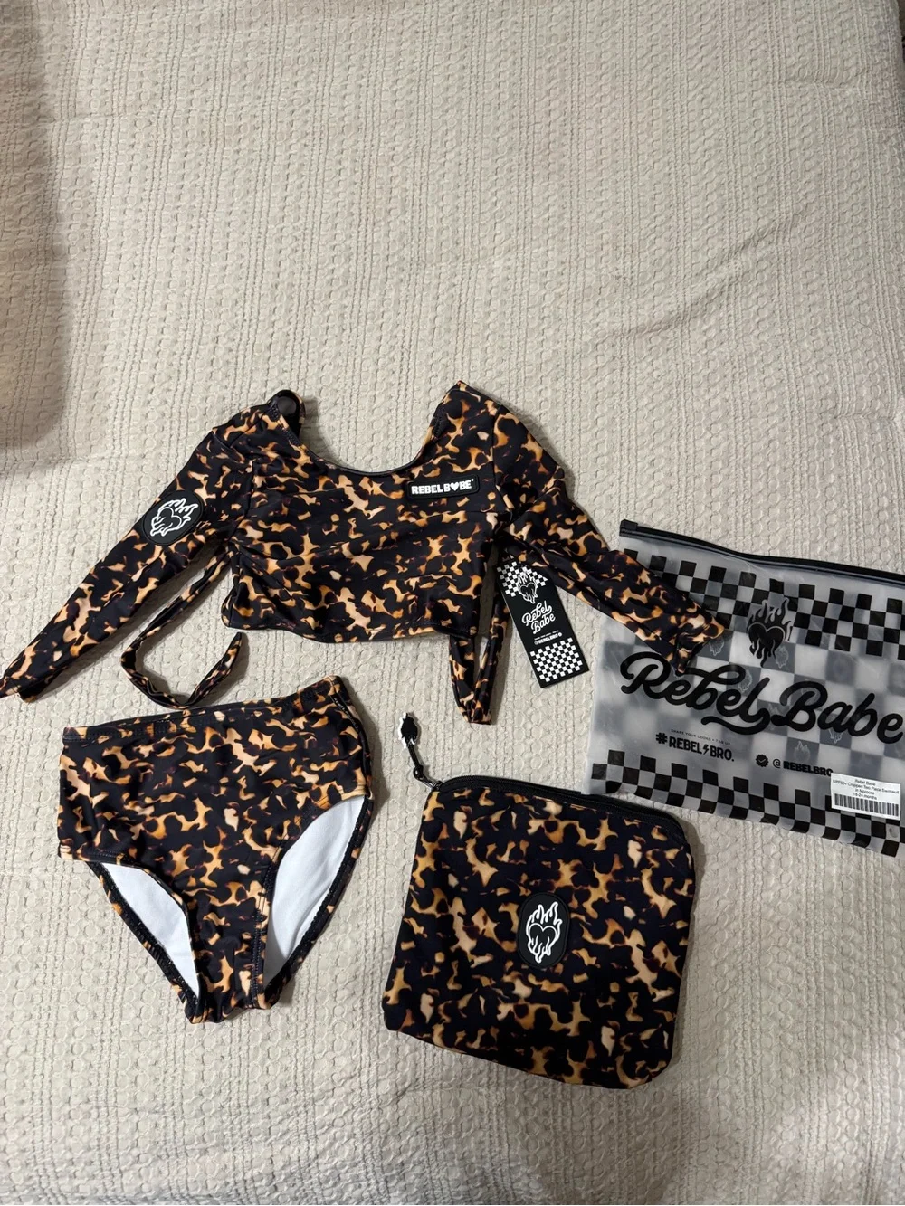 Kids Long Sleeve Bikini Set in Black and Tan Camo